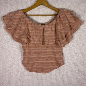 Free People Womens‎ Top Size S Ruffle Sleeve Knit Blouse Brown Casual